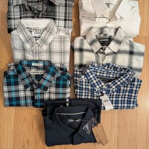 Express Men's Plaid and Solid Shirts - Black, Blue, White